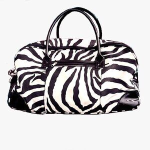 Women's Zebra Print 20" Duffel ~ Pockets-Patent Trim ~ Travel, Athletic Bag EUC!